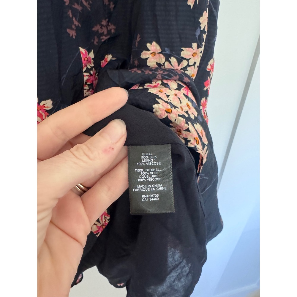 Rebecca Taylor Silk Floral Ruffle Mini Dress Navy Pink Cherry Blossom Size 12 - Picture 6 of 8